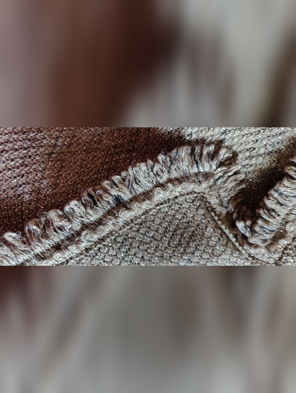 Chico's Shimmery Taupe Tweed Frayed-Edge Faux Double-Breasted Blazer - Picture 6 of 16